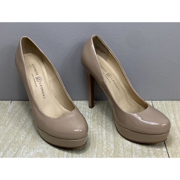 Chinese Laundry Shoes - Chinese Laundry Patent Leather Nude Beige Tan Platform Stiletto Pumps Heels 7.5